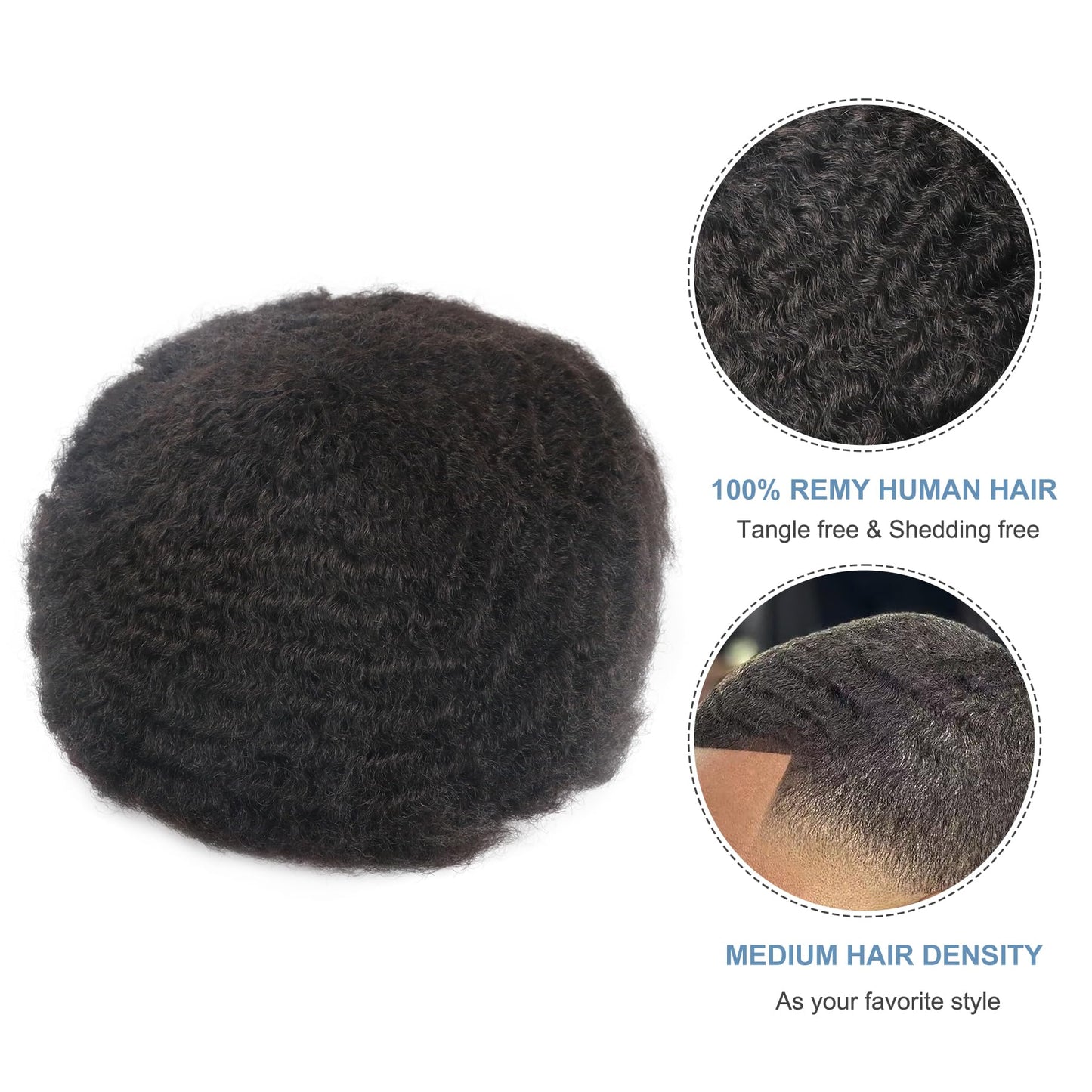 lumeng Afro Toupee Hair for Black Men african american wigs kinky-curly Mans Units PU Mens Wigs Human Hair System 8MM Afro Curl 360 waves Unit 8x10 Male Hairpieces 1B Off Black
