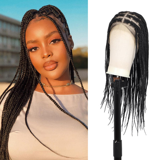 Youthfee 13x8 HD Lace Front Box Braided Wigs for Women Knotless Braided Lace Wig With Baby Hair Full Lace Braiding Wig 24" Human Hair Blended Braid Lace Front Wigs