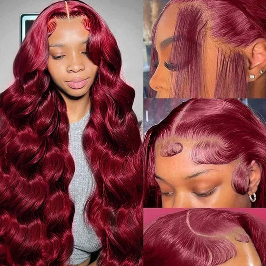 QZOQZO 99j Burgundy Lace Front Wigs Human Hair 13x6 Body Wave Lace Front Wigs Human Hair Pre Plucked Glueless Red Wig Wine Red Wig for Women Reddish Brown 180% Density 26Inch