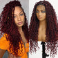AISI HAIR Full Lace Faux Locs Braided Wigs for Black Women, Faux Locs Burgundy Red Wig Crochet Hair Braid Wig with Baby Hair Hippie Locs Twist Synthetic Wig with Curly Ends 26”