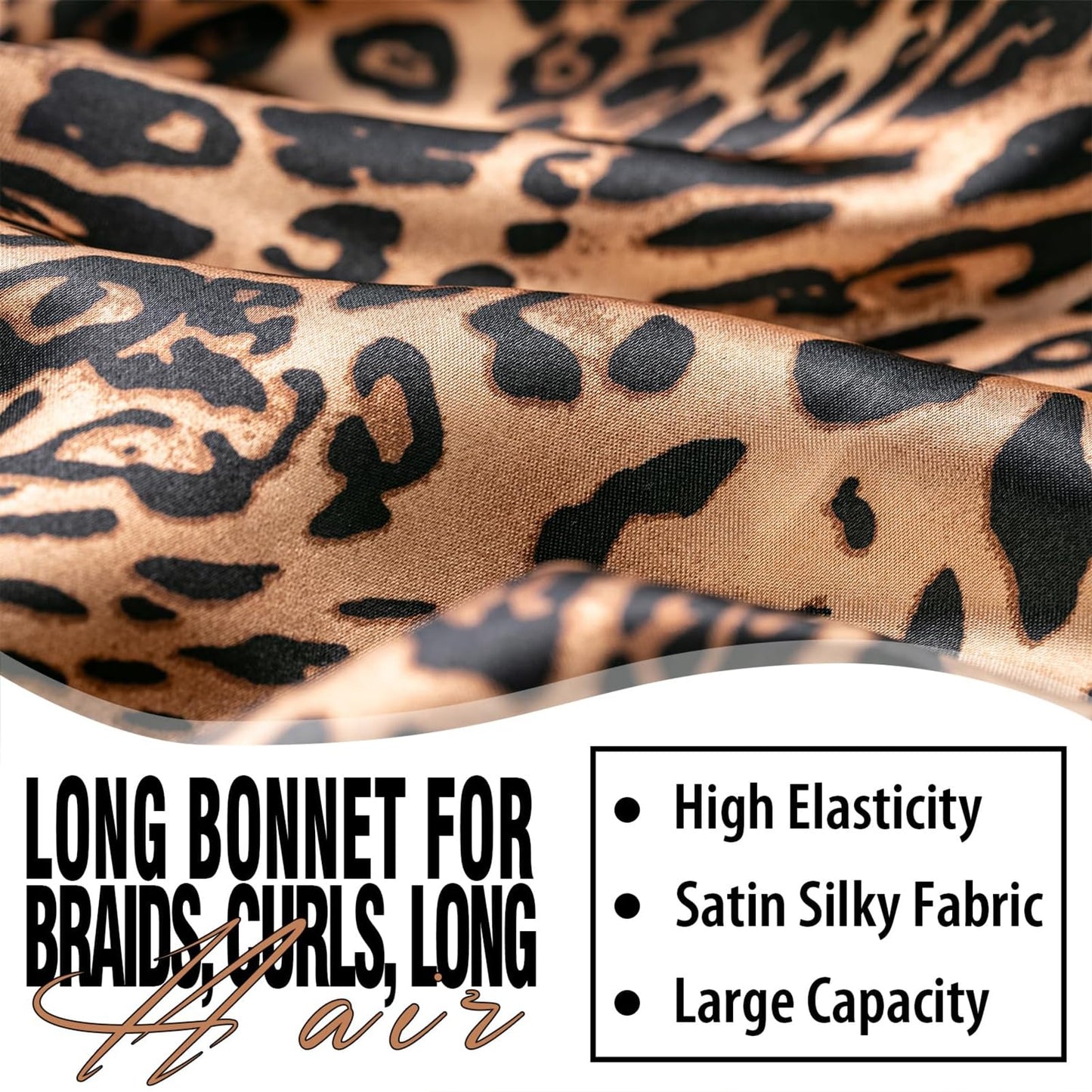 2Pcs Bonnets for Women Sleeping Braid Bonnet, Large Long Satin Silk Bonnet for Braids, Black Women Braid Bonnets with Stretchy Tie Band for Sleeping Extra Long (Pink & Leopard)