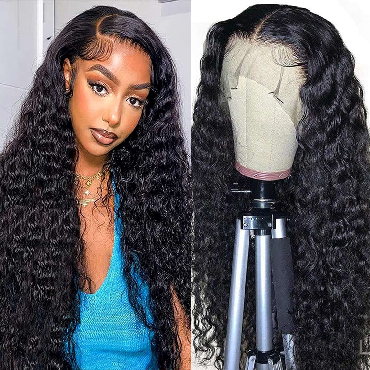 30 Inch Lace Front Wig Human Hair Pre Plucked 180 Density Brazilian Wet and Wavy Human Hair Wigs for Black Women Glueless Curly 13x4 Lace Frontal Wig (30 Inch)