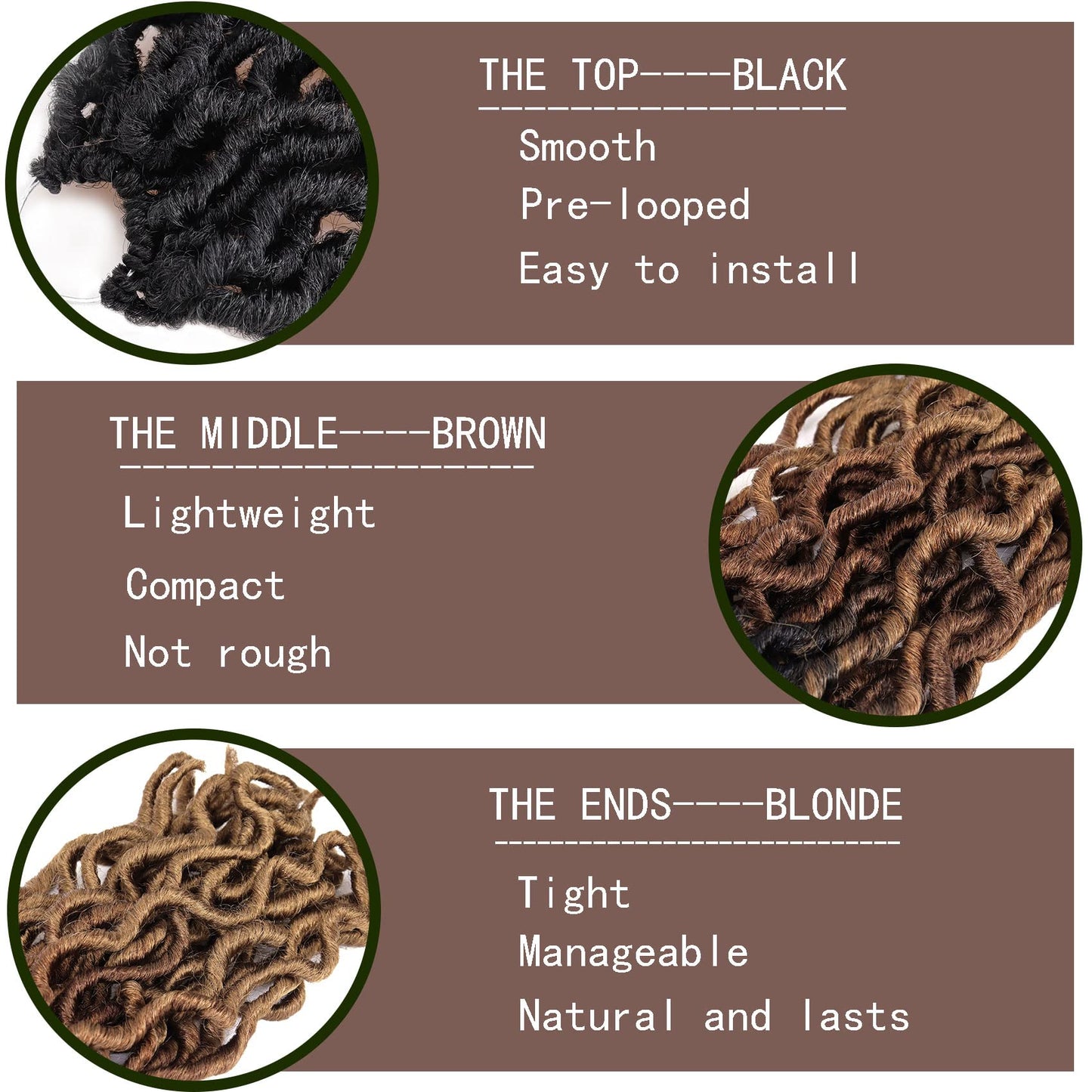 18 Inch Goddess Faux locs Crochet Hair 6 Packs/Lot Soft Gypsy Locs Wavy Crochet Braids Dreadlocks 3 Tone Curly Wavy Twist Braiding Hair Extensions African Roots Braid（#1B/30/27)