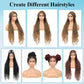 Olymei 360° HD Full Lace Front Knotless Braided Wigs for Black Women Boho Braided Wigs with Baby Hair Box Braid Wig Premium Synthetic Braid Lace Front Wig with Curly End Light Brown 36"