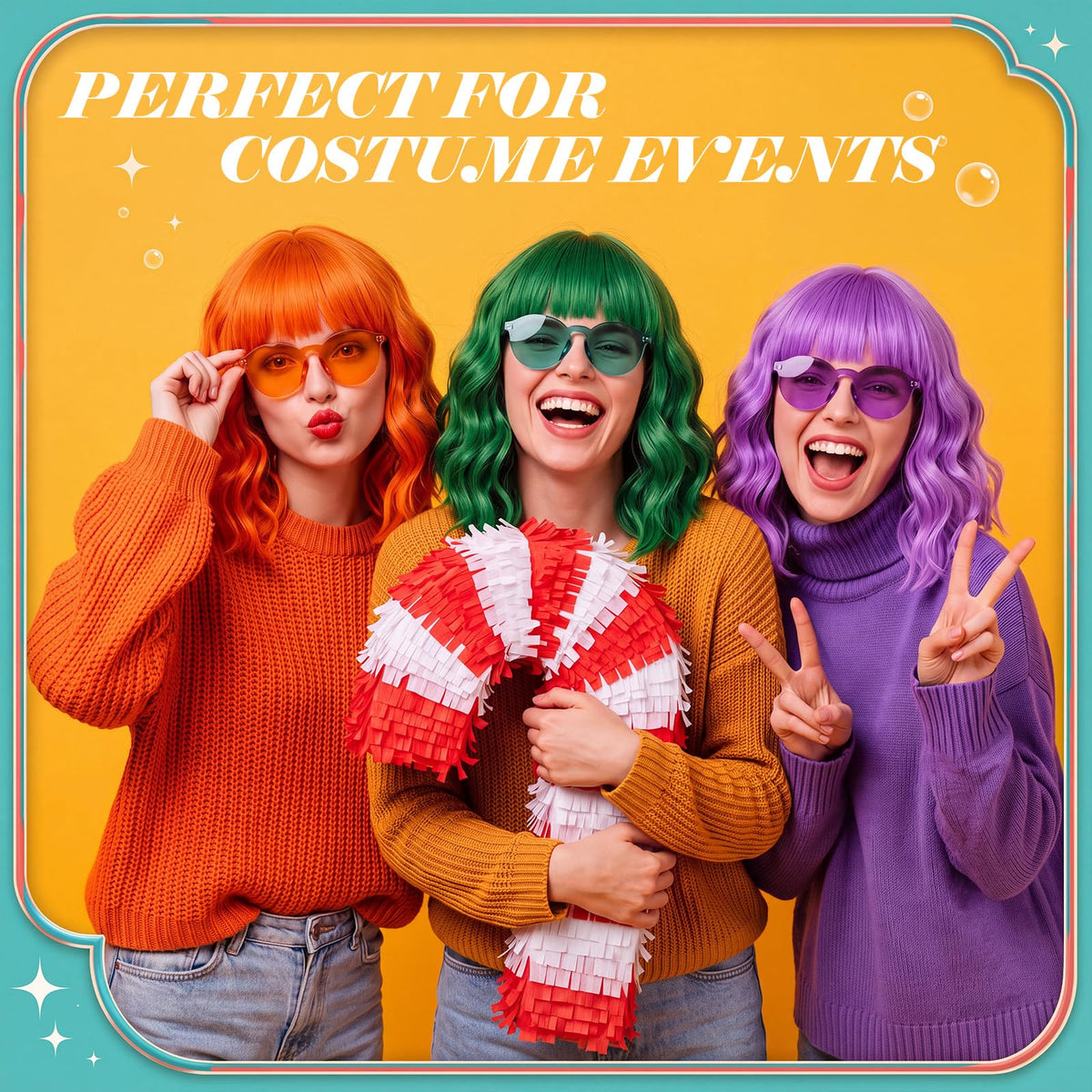 Suncalla 6 Set Wavy Bob Wigs for Halloween Party Colored