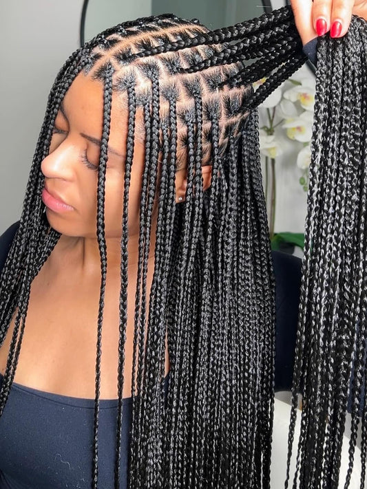 FANCEE Full Lace Box Braid Wig with Baby Hair Pre Plucked Knotless Square Part Braided Wig for Black Women Full Double Lace Frontal Synthetic Handmade Braids Natural Hairstyle(1b, 32")