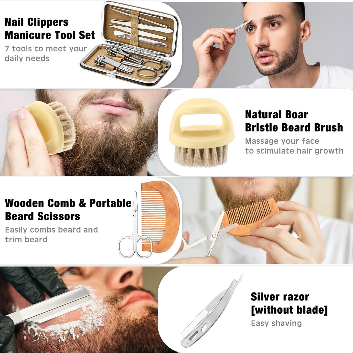 Nuogo 15 Pcs Birthday Gifts for Men Beard Care Set for Him Dad Birthday Gifts Basket Ideas Kit for Men Tumbler Bath Robe for Father's Day Dad Husband Boyfriend Box(Unhooded,White)