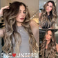 ENCOUNTERU Pre Cut Lace Glueless Wig Wear and Go Synthetic Lace Front Body Wave Ombre Brown Wig with Bangs Pre Plucked Glueless Ready to Wear Wigs for Women Middle Part 26 Inch