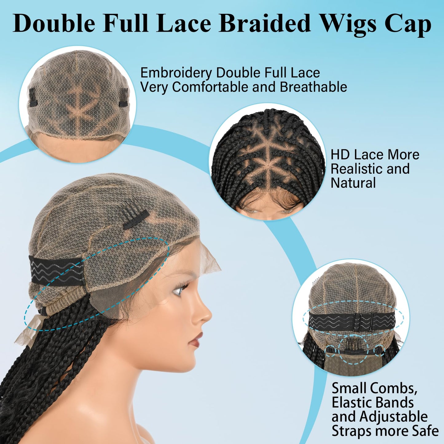 Olymei Boho Braided Wigs for Black Women Knotless Braided Wigs Box Braid Wig with Baby Hair Full Double Lace Black Boho Braided Wig Premium Synthetic Lace Braided Wig,36" Double Lace