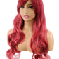 PORT&LOTUS Red Curly Wig Long Cosplay Wig With Bangs (Side Part) Wigs for Women Synthetic body Wave Wigs for White Women with Wig Cap Party Wigs for Black Women 26 inch burgundy