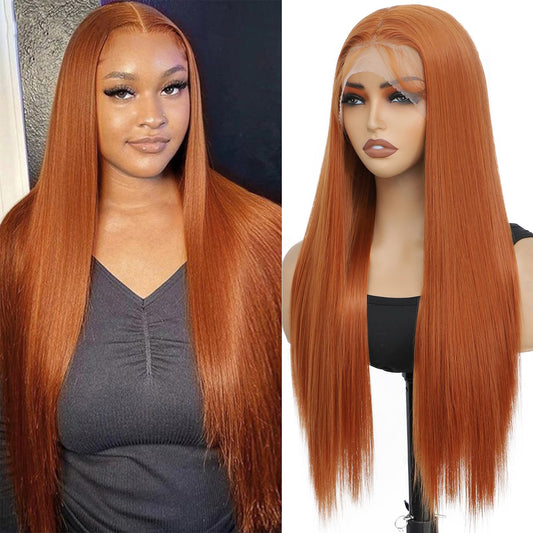 Koreyo Lace Front Wig Pre Plucked 13x4 HD Glueless Honey Blonde Lace Front Wig for Women Natural Looking Synthetic Heat Resistant Fiber Lace Wig (26 Inch) (Ginger)