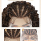 Quantum Love Braided Wigs for Black Women Braids Cornrows Lace Curly Wigs 16 Inch Lace Frontal Braided Fully Curly Ombre Brown Bob Synthetic Glueless Wigs