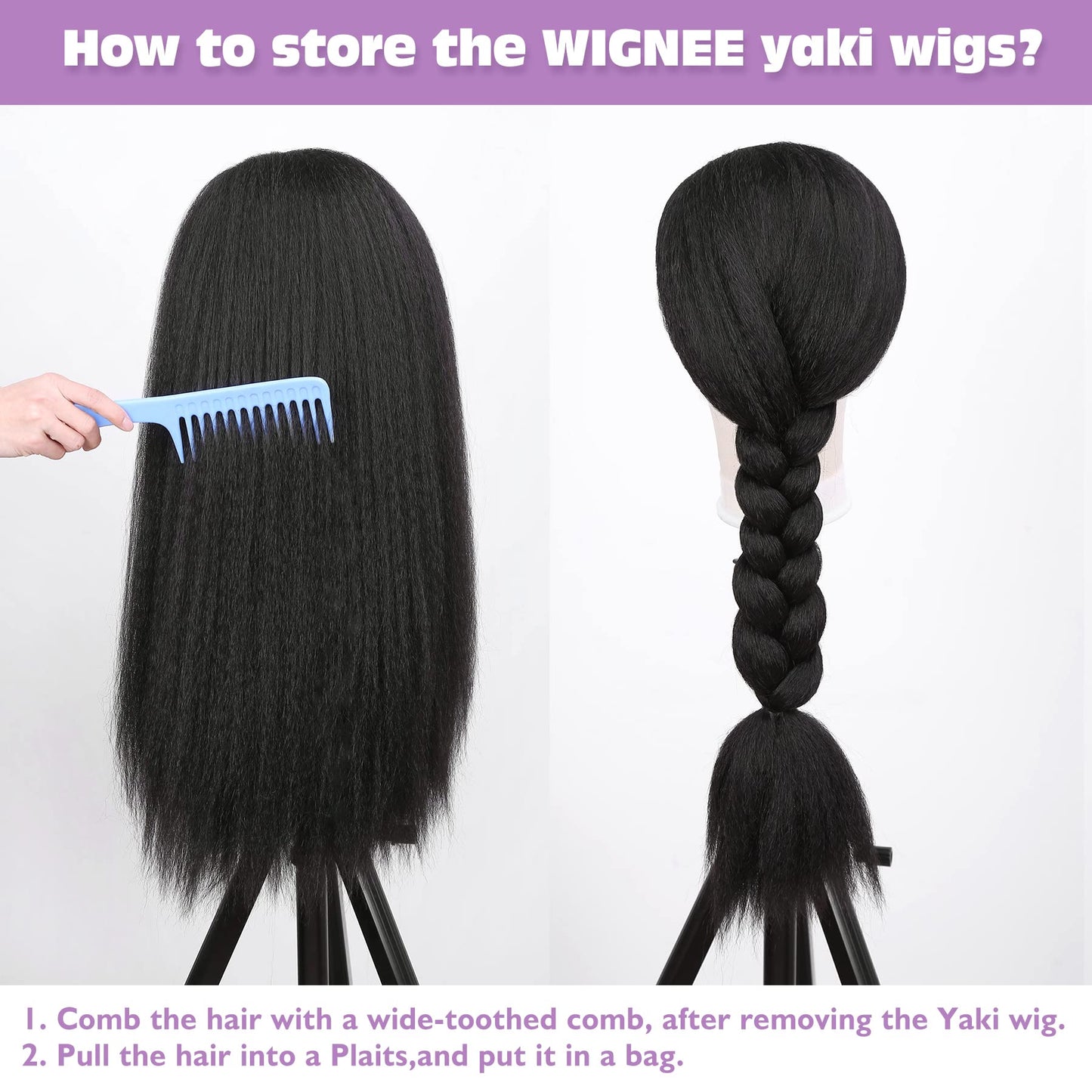 WIGNEE Kinky Straight Headband Wig for Women, 22 Inches, Yaki Straight Wigs with Black Headband, Synthetic Hair, Easy to Style, No Lace Front, No Glue