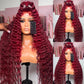 ANDRIA 13x4 HD Transparent Lace Front Wigs 26 Inch Wine Red Deep Wave with Baby Hair Pre-Plucked Glueless Burgundy 200% Density Natural Color Long Synthetic Deep Curly Wigs For Black Woman
