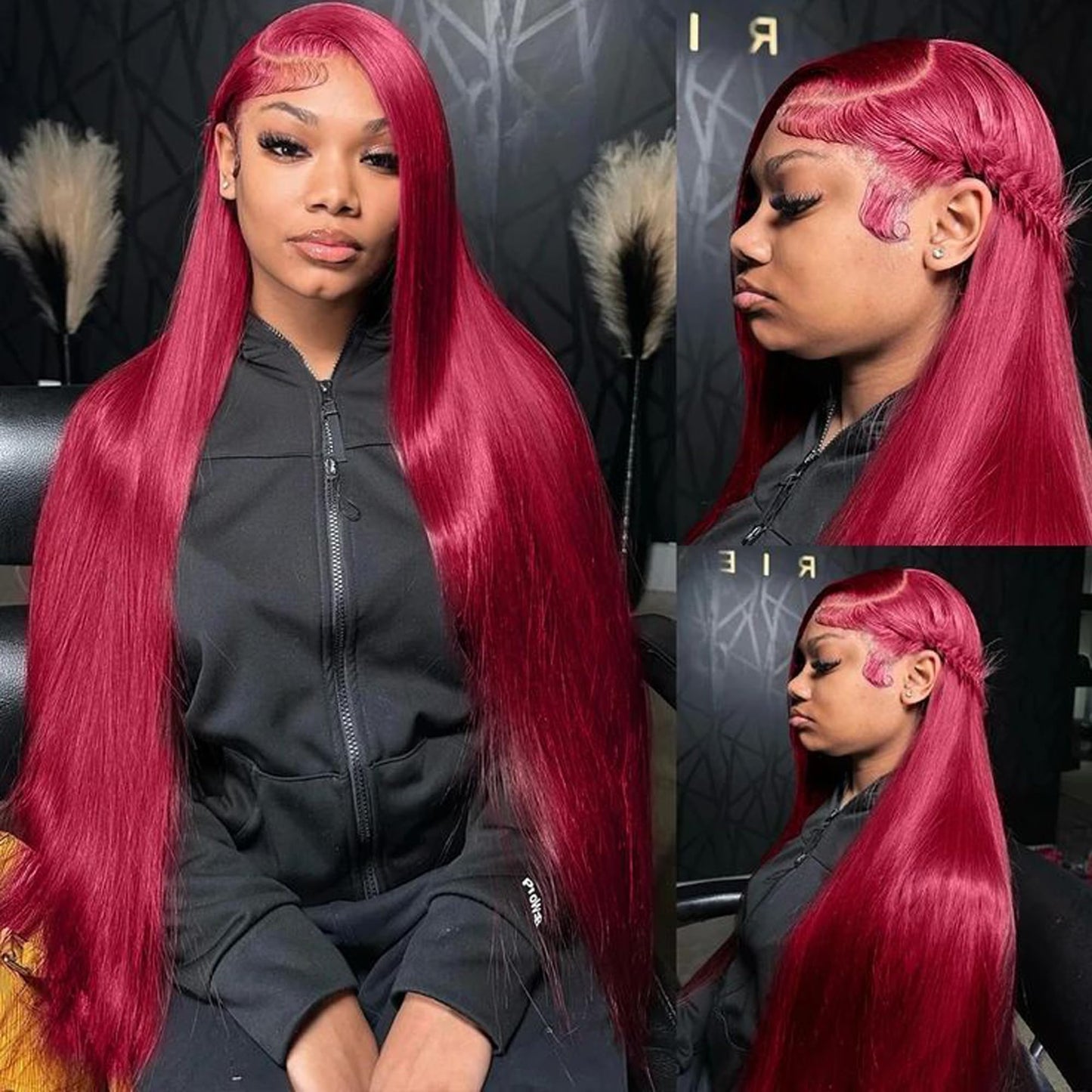 Hoscod 28 Inch 99J Burgundy Lace Front Wigs Human Hair 13x6 HD Transparent Straight Lace Front Wig Human Hairs Pre Plucked Burgundy Wig Red Wine Glueless Frontal Wigs Human Hair Wigs for Women