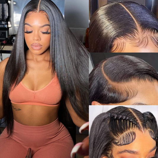 XUBULO Straight Lace Front Wigs Human Hair 13x4 Transparent HD Lace Front Wigs Human Hair Pre Plucked 200 Density Straight Frontal Wigs Human Hair with Baby Hair for Women 26 Inch