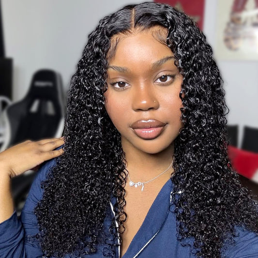 Hihmarm Bob Wig Human Hair 13x6 HD Transparent Lace Kinky Curly Front Wigs Human Hair Pre Plucked Bob Wigs for Black Women 180 Density Curly Glueless Wig Natural Black 16 Inch