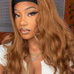 FANCEE Yaki Wavy Headband Wigs Honey Brown Kinky Straight Wear and Go Wig with Curly Wavy Ends for Mom on the Go Synthetic Headband Blow Out Style Natural Hair Wig for Black Women 27/30