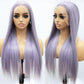 Fugady Long Light Purple Highlighted Glueless Straight Lace Front Wig Lavender 200 Density Pre Plucked Synthetic Heat Resistant Wig With Baby Hair Colorful Lace Wigs For Women Cosplay Party 26 inch