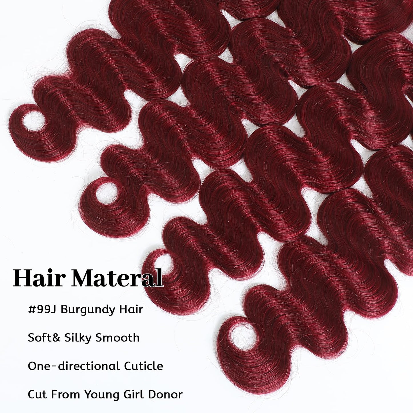 Ciracevi 99J Red Body Wave Human Hair Bundles 15A Raw Indian Hair Bundle burgundy Body Wave Bundles Hair Extensions(4 bundles 18 20 22 24)