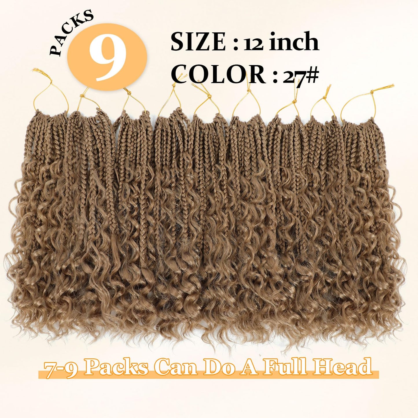 Yewell Goddess Box Braids Crochet Hair 12 Inch Boho Crochet Box-Braids With Curly Ends, 9 Packs Bohomian Box-Braid Crochet-Hair For Black Women Pre Looped Box-Braiding (12Inch 9 Packs,27#)