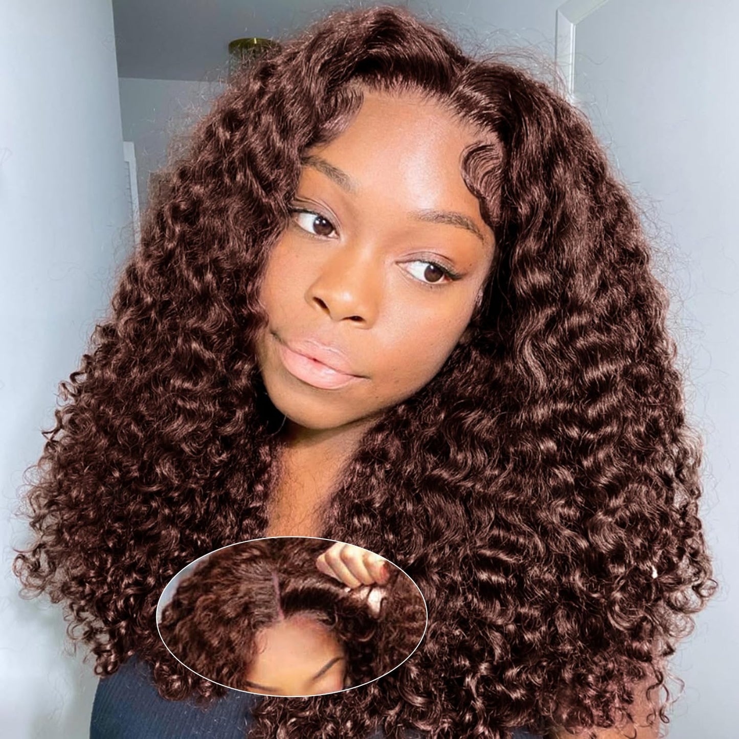 UCUVIC Wear And Go Glueless Wigs Human Hair Pre Plucked Pre Cut 5x5 Deep Wave Curly Bob Wig Human Hair Lace Front Closure Wigs For Black Women 200Density Curly Wig Glueless Chocolate Brown 16 Inch