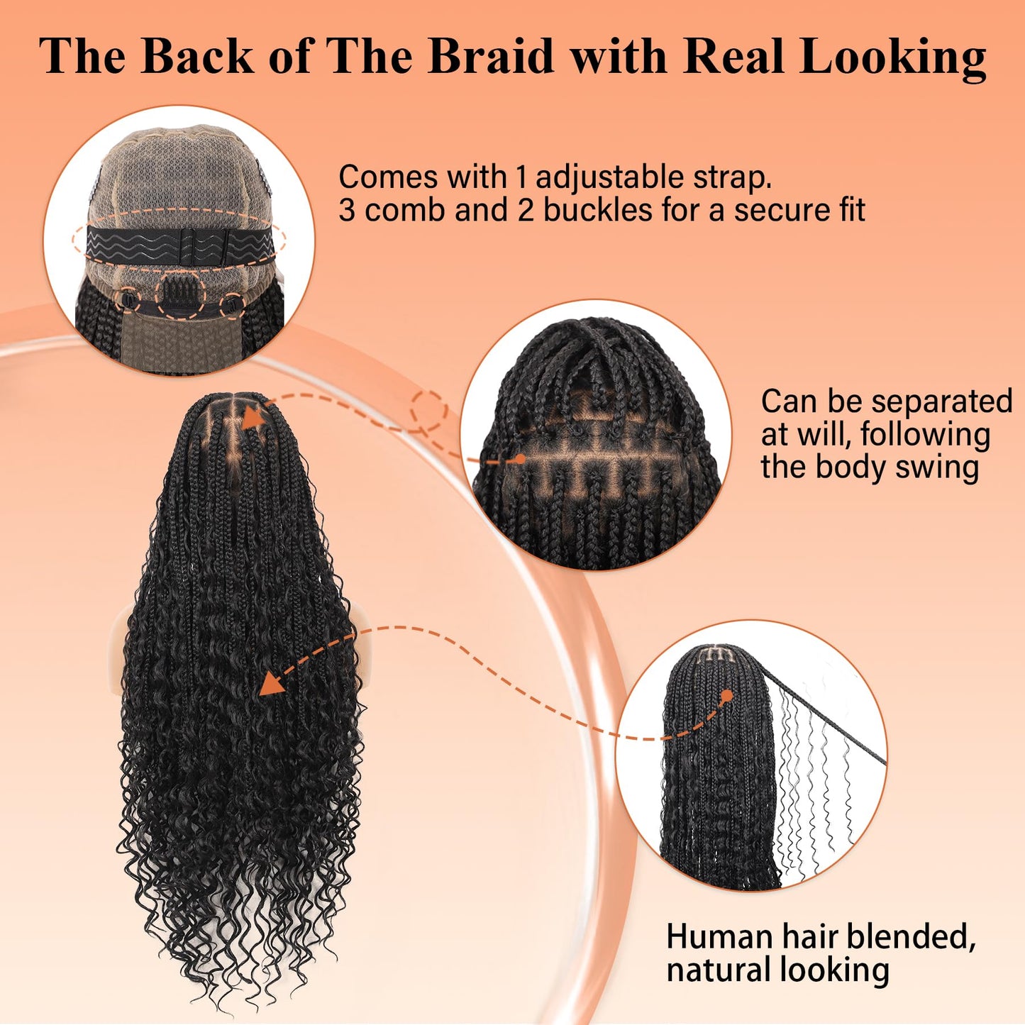 Brinbea 13x8'' HD Lace Front Braided Wigs for Women Knotless Boho Braided Wigs with Baby Hair Black Box Braid Wig Long Premium Synthetic Braided Lace Front Wigs 36 Inch