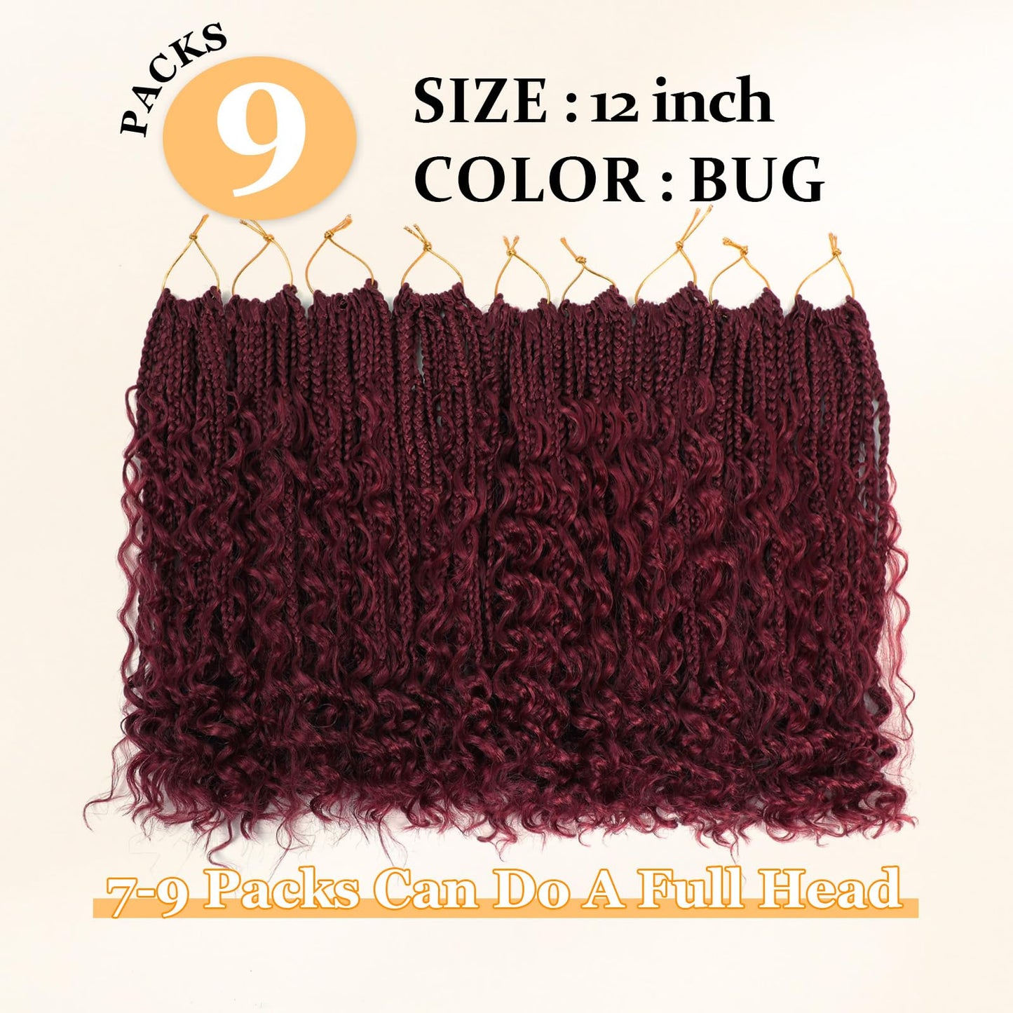 Yewell Goddess Box Braids Crochet Hair 12 Inch Boho Crochet Box-Braids With Curly Ends For Black Women,9 Packs Bohomian Box-Braid Pre Looped Box Braiding(12Inch 9Packs,BUG)
