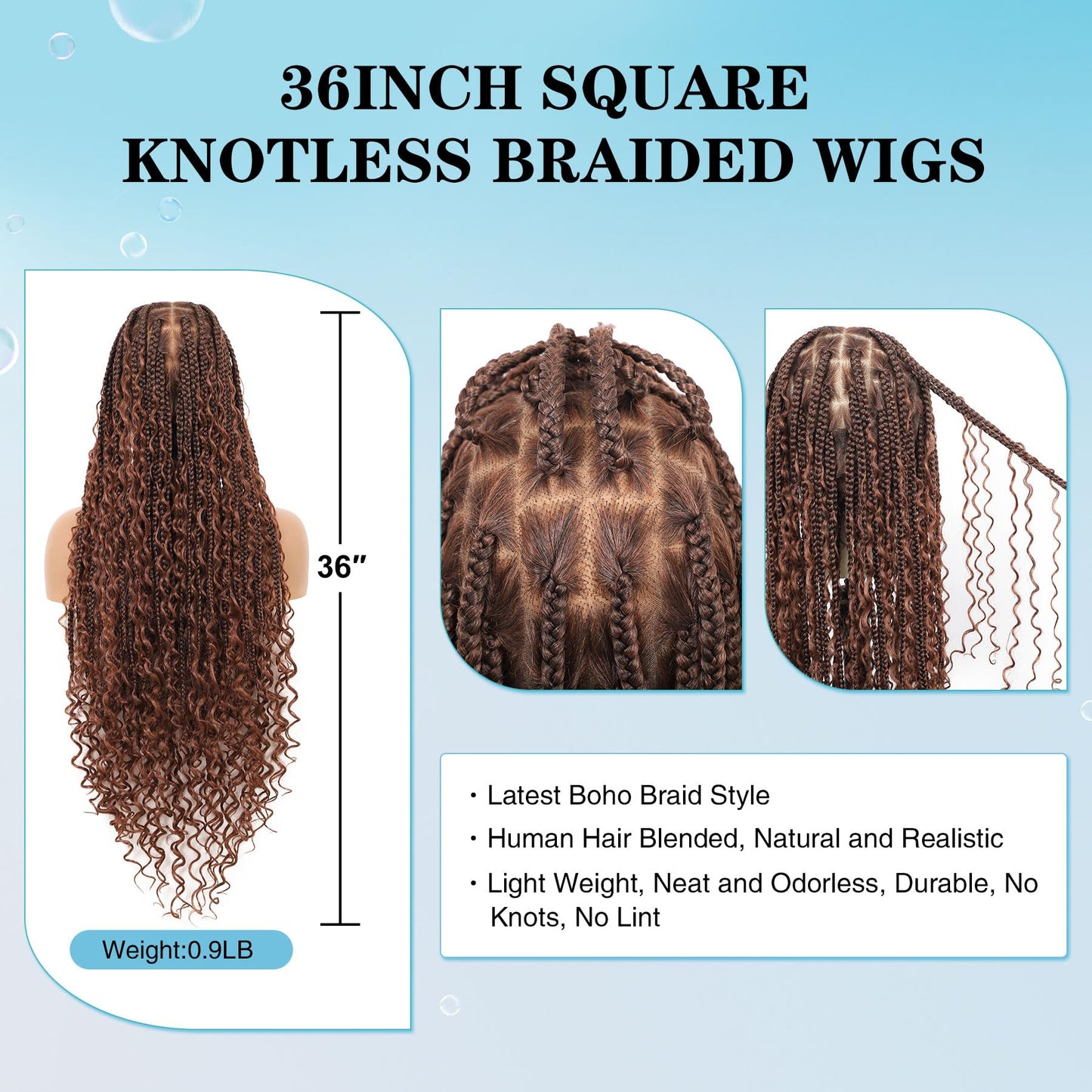 Olymei 360° HD Full Lace Knotless Braided Wigs for Black Women Boho Braided Wigs with Baby Hair Box Braid Wig Premium Synthetic Braid Lace Front Wig with Curly End Brown 36"