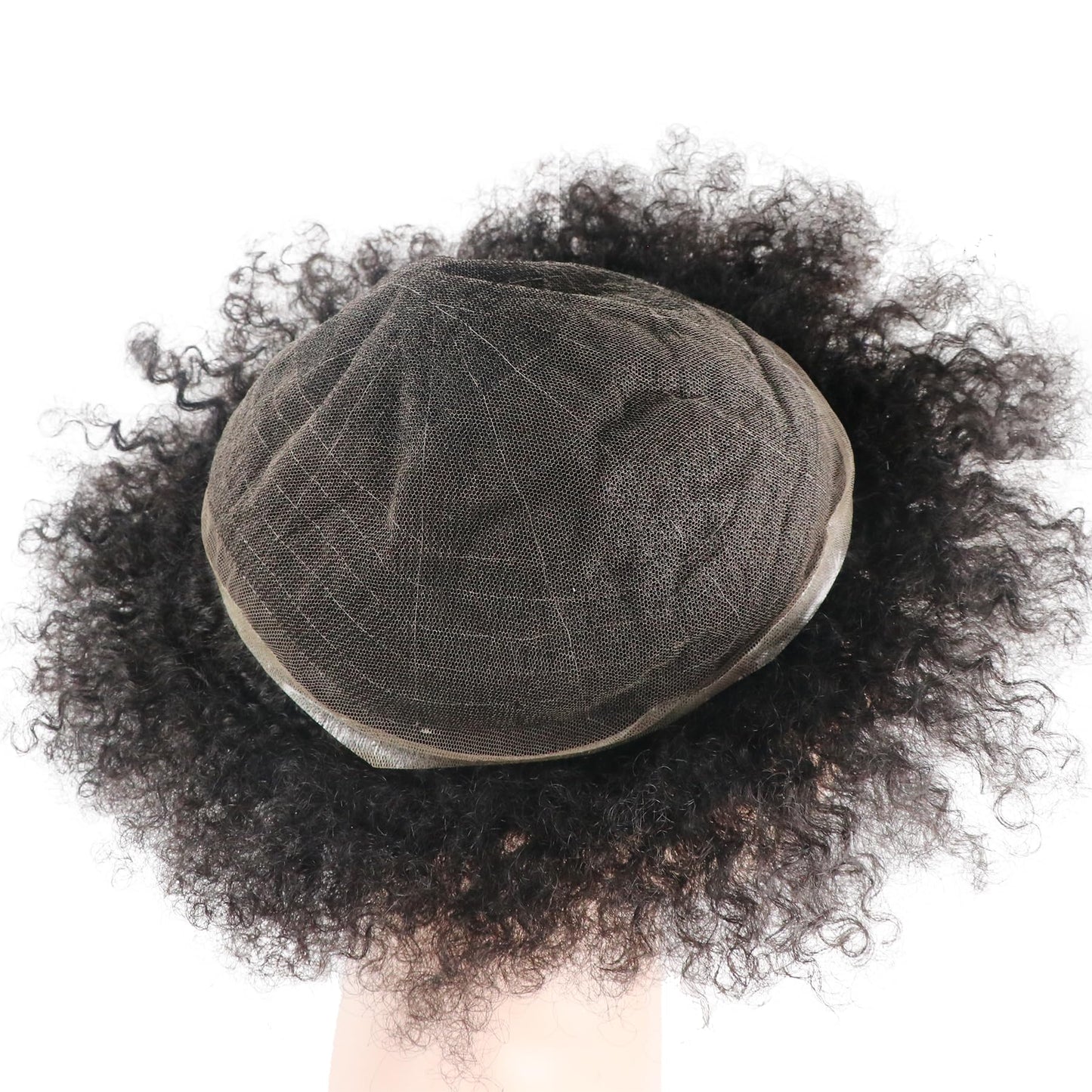 lumeng Male Afro Curly Toupee Mens Wig Braid 12mm Wave 360 Curly Men Hair Unit 1B Off Black 100% Human Hair piece 8x10inch Men's Hair Replacement Systems Transparent HD Swiss Lace