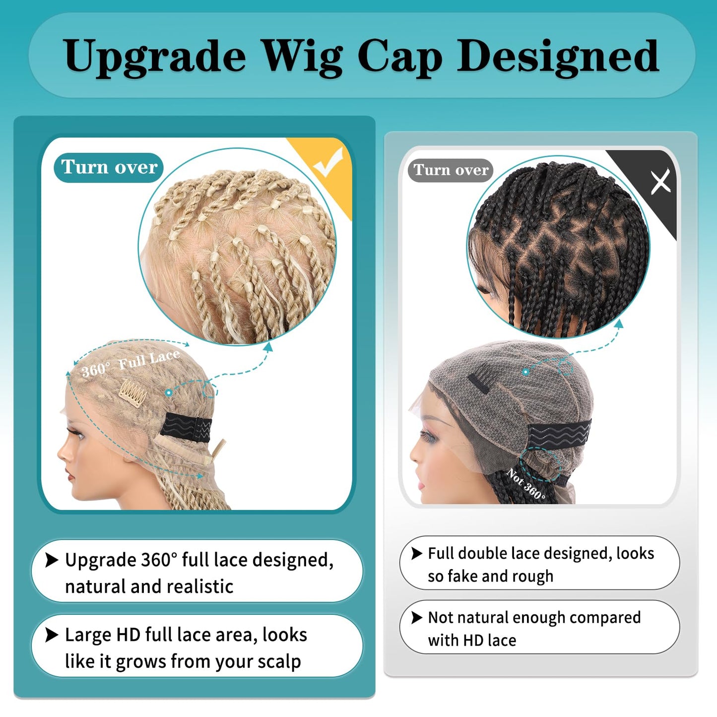 Kalyss HD Full Lace Boho Braided Wigs for Women 360 Lace Front Twist Braided Wigs with Baby Hair Blonde Premium Synthetic Knotless Braid Wig 36"