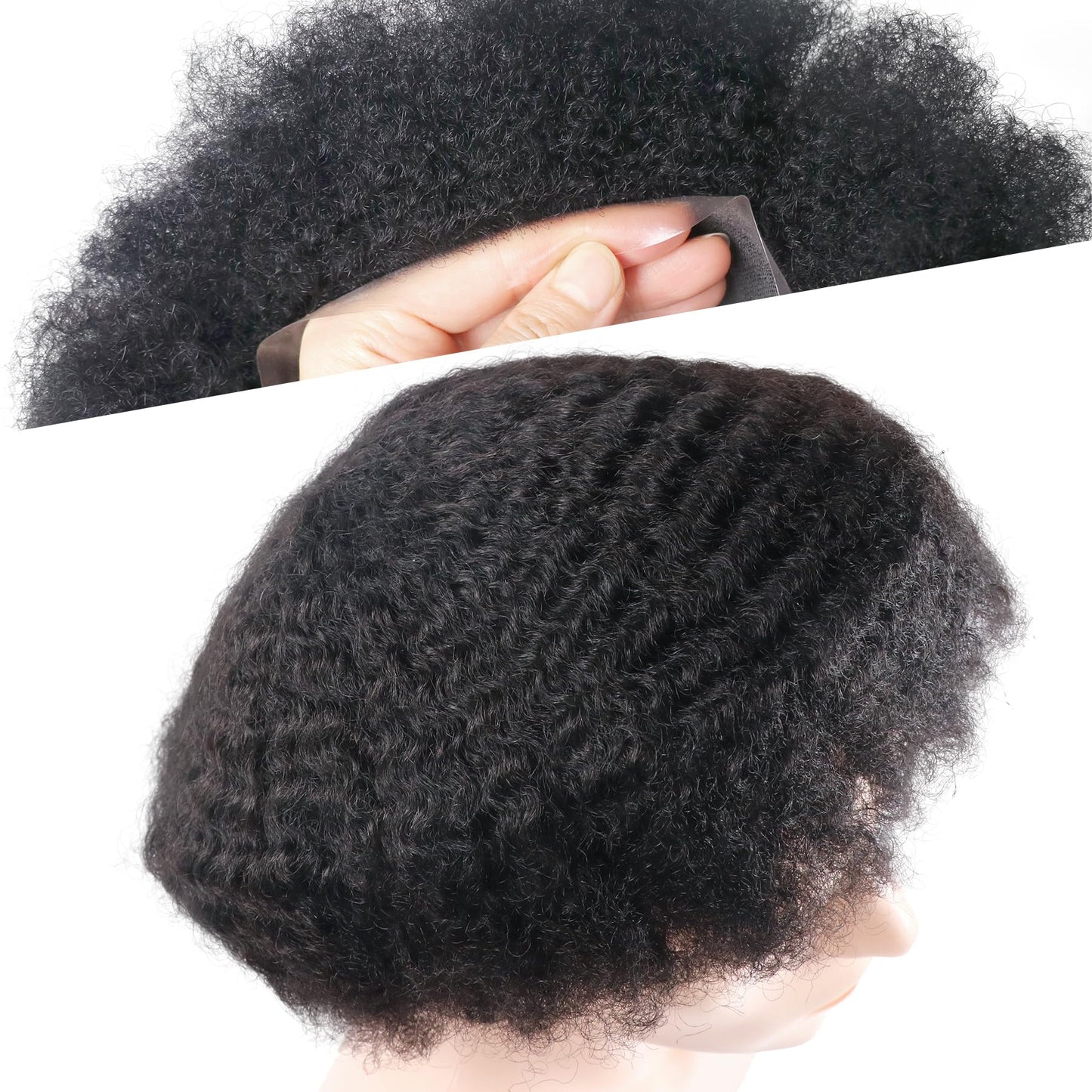 lumeng Afro Toupee Hair for Black Men african american wigs kinky-curly Mans Units PU Mens Wigs Human Hair System 8MM Afro Curl 360 waves Unit 8x10 Male Hairpieces 1B Off Black