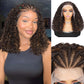 Quantum Love Braided Wigs for Black Women Braids Cornrows Lace Curly Wigs 16 Inch Fully Lace Frontal Braided Curly Bob Mix Brown Synthetic Glueless Wigs