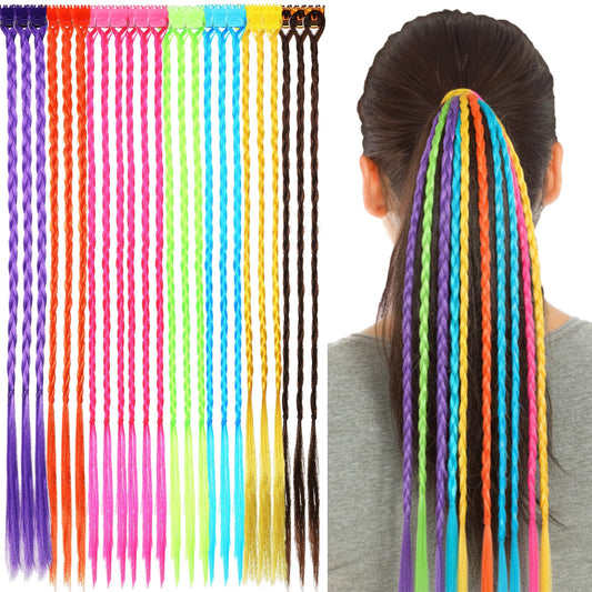 Bememo 21 Pieces Colored Braids Hair Extensions with Clip Rainbow Braided Kids Hair Extensions Accessories for Children Performance Kids Girls Christmas Cosplay Party Dress up