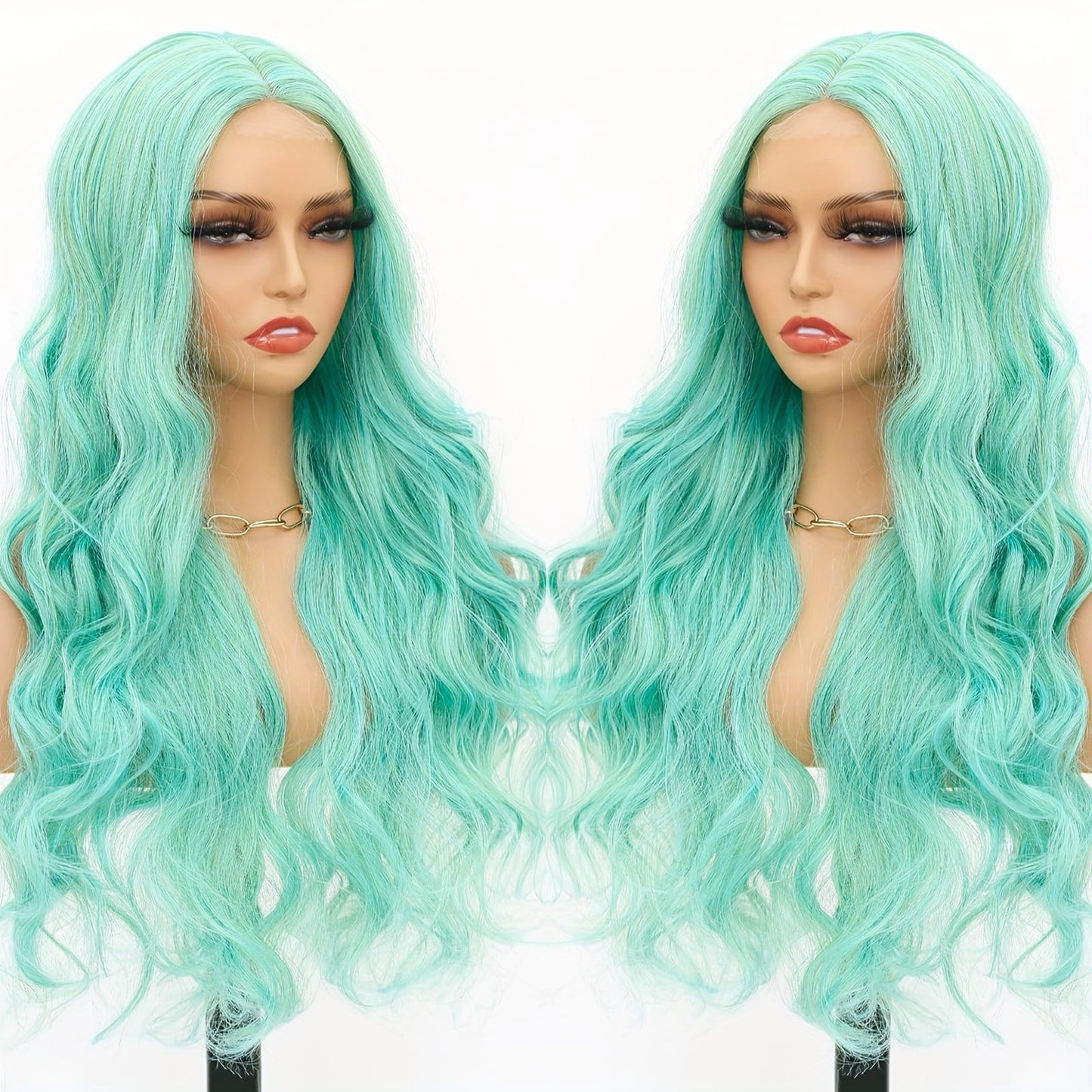 SISIFIRE Highlight Long Wavy Wigs for Women Green Middle Part Loose Curly Wave Wig Synthetic Heat Resistant Fiber Wig for Halloween Cosplay Christmas Wigs