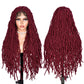 ANNISOUL Burgundy Full Lace Faux Locs Braided Wig Curly Hair Hand-braided Synthetic Crochet Braids with Baby Hair 32Inch Full Double Lace Synthetic Curly Crochet Locs Twist Wigs for Black Women