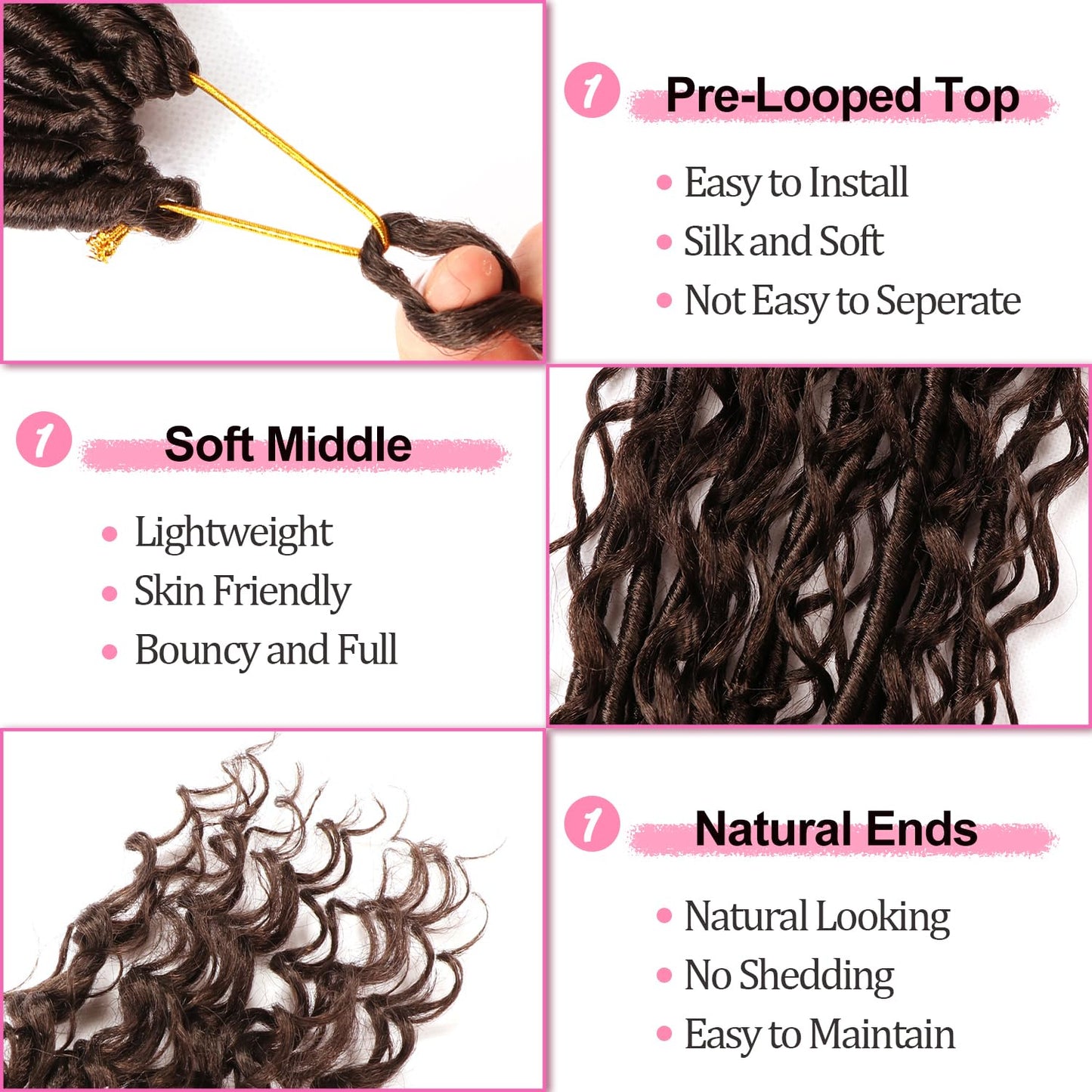 Soft Boho Locs Crochet Hair for Black Women-30 Inch 8 Packs Goddess Faux Locs Crochet Human Hair Feeling Pre Looped with Curly Ends (#4, 30 Inch(Pack of 8))