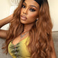 FANCEE Yaki Wavy Headband Wigs Ombre Brown Kinky Straight Wear and Go Wig with Curly Wavy Ends for Mom on the Go Synthetic Headband Blow Out Style Natural Hair Wig for Black Women 0T/30