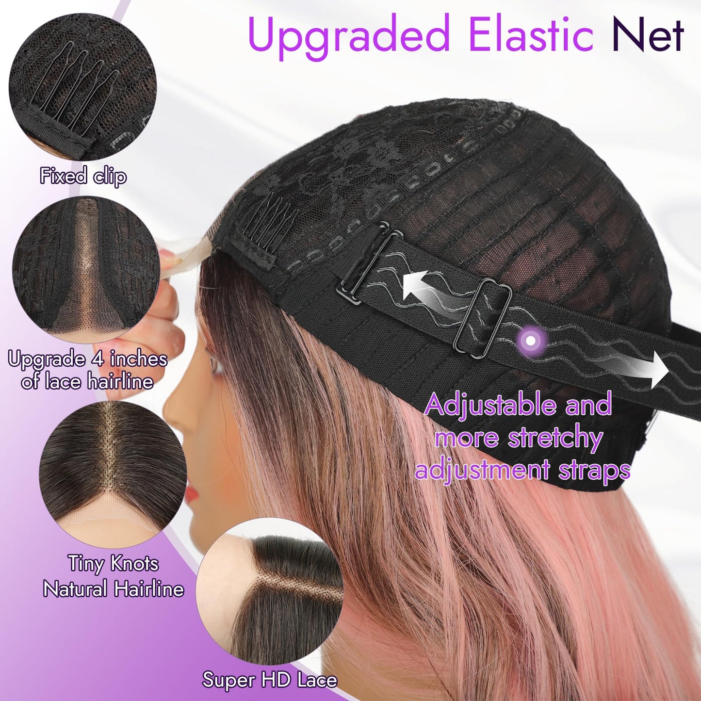 Eawwii Ombre Pink Wig for Women Long Wavy 4x1 Lace Natural Hairline Glueless for Beginners Middle Part Synthetic for Daily Party Use 26Inch