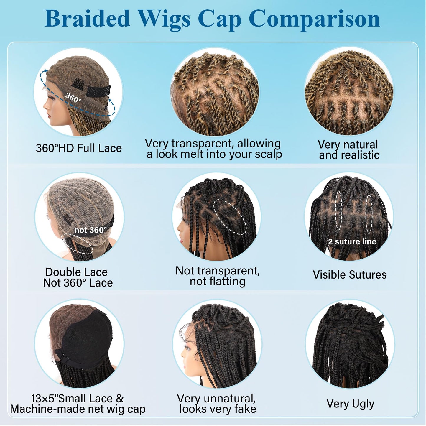 Olymei 360° HD Full Lace Braided Wigs for Women Knotless Boho Braided Wigs Twisted Braids Lace Wig with Baby Hair Premium Synthetic Braided Lace Front Wigs 36" Light Brown