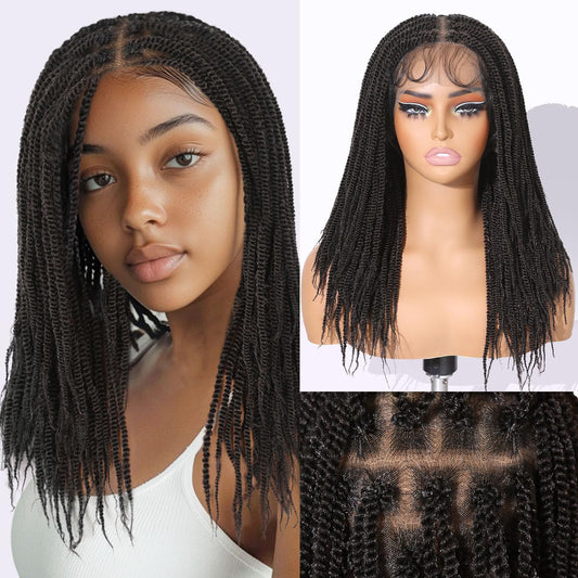WIGNEE Braided Wigs For Black Women Full Double Lace Knotless Braided Wigs For Black Women Twist Braided Wig with Baby Hair Light Weight Box Braid Wig Braided Wigs for Daily Use(Brown Black)