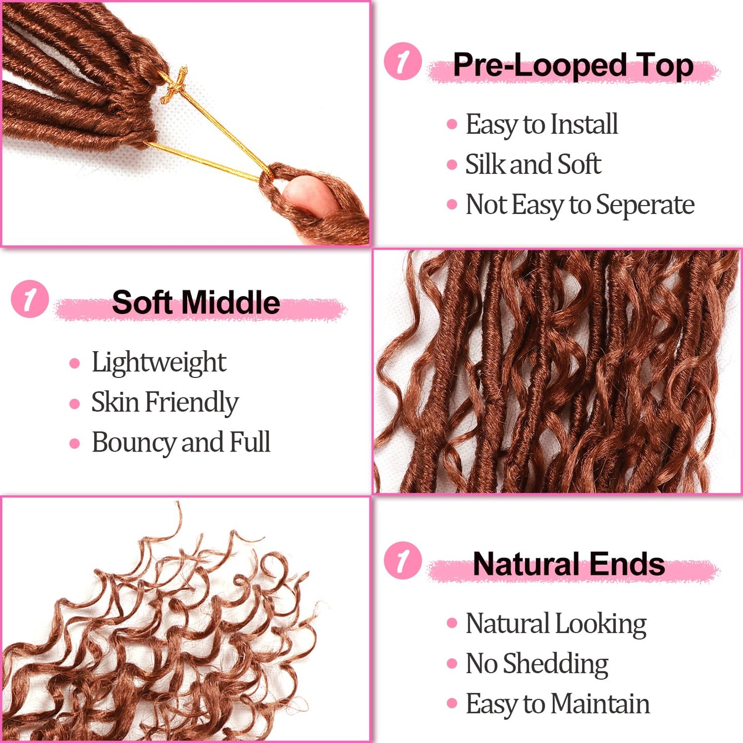 Soft Boho Locs Crochet Hair for Black Women-30 Inch 8 Packs Goddess Faux Locs Crochet Human Hair Feeling Pre Looped with Curly Ends (#30, 30 Inch(Pack of 8))
