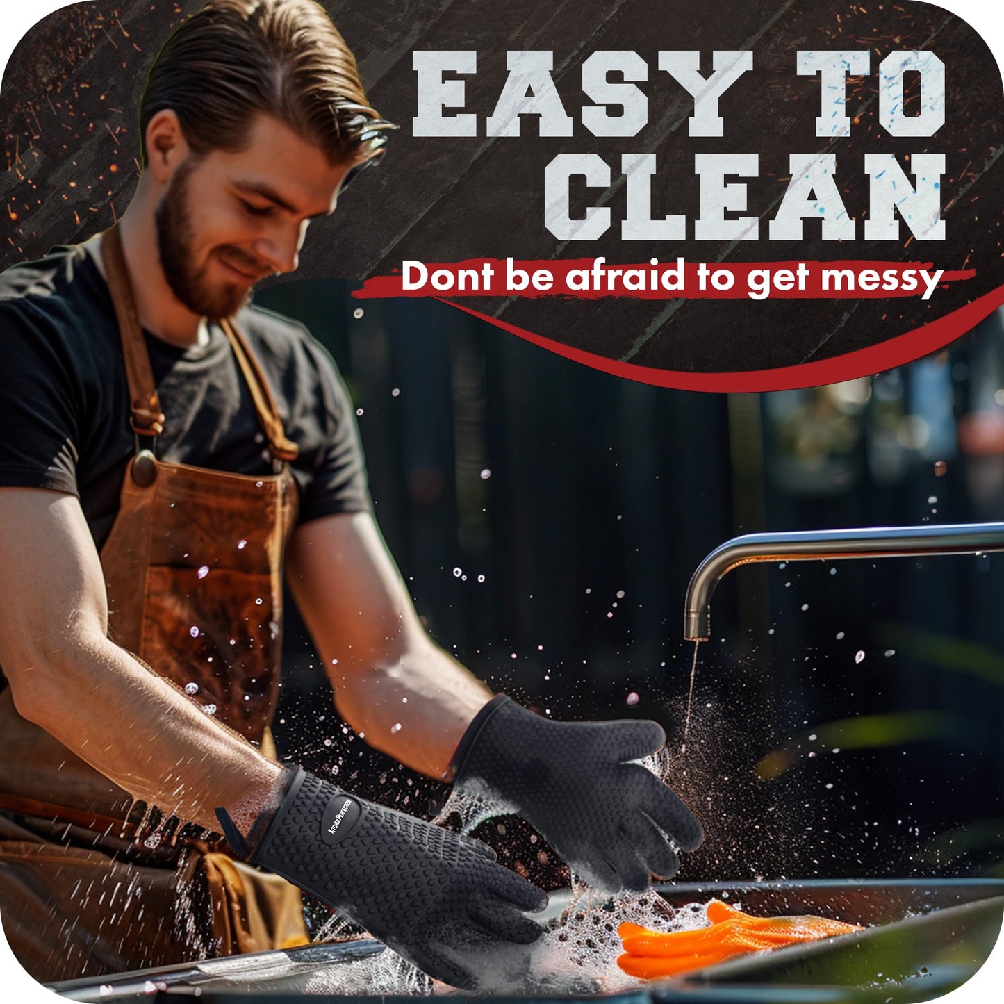 KITCHEN PERFECTION Silicone Smoker Oven Gloves-Extreme Heat Resistant BBQ Gloves-Handle Hot Food Right on Your Grill Fryer & Pit|Waterproof Grilling Cooking Baking Mitts|Superior Value Set +3 Bonuses
