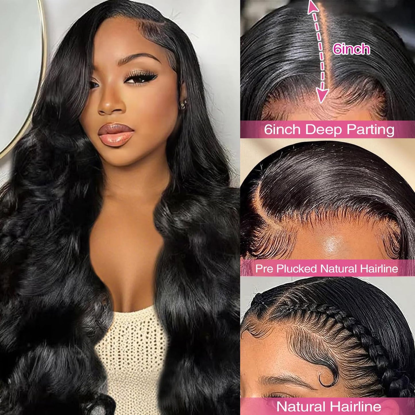 QZOQZO 13x6 Lace Front Wigs Human Hair 180% Density Body Wave Human Hair Wig HD Transparent Lace Front Pre Plucked Glueless Wigs For Women 30 Inch