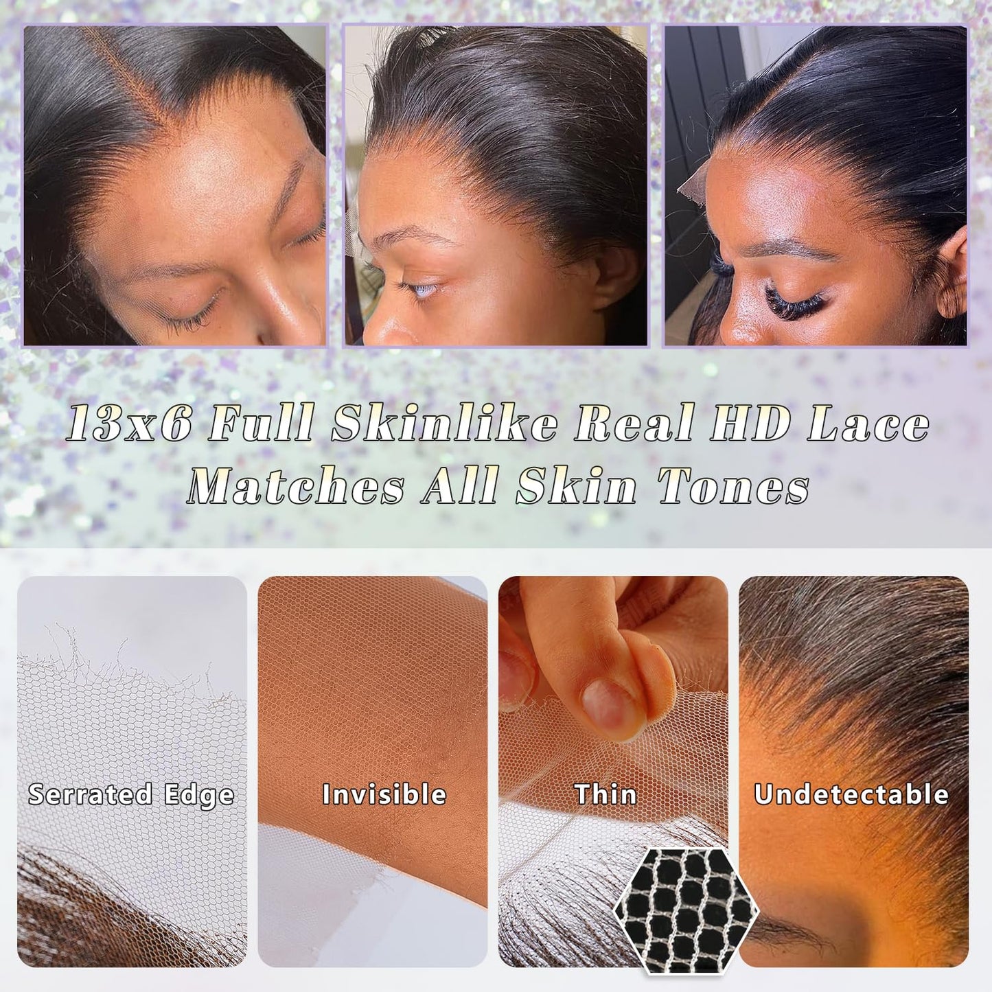 NESMON 36 inch Full Frontal 13x6 Real SKINLIKE HD Lace Wig Straight 13x6 Lace Front Wigs Virgin Human Hair Invisible 0.1mm Ultra-thin Knots Frayed Ends HD Lace Wig Natural Black