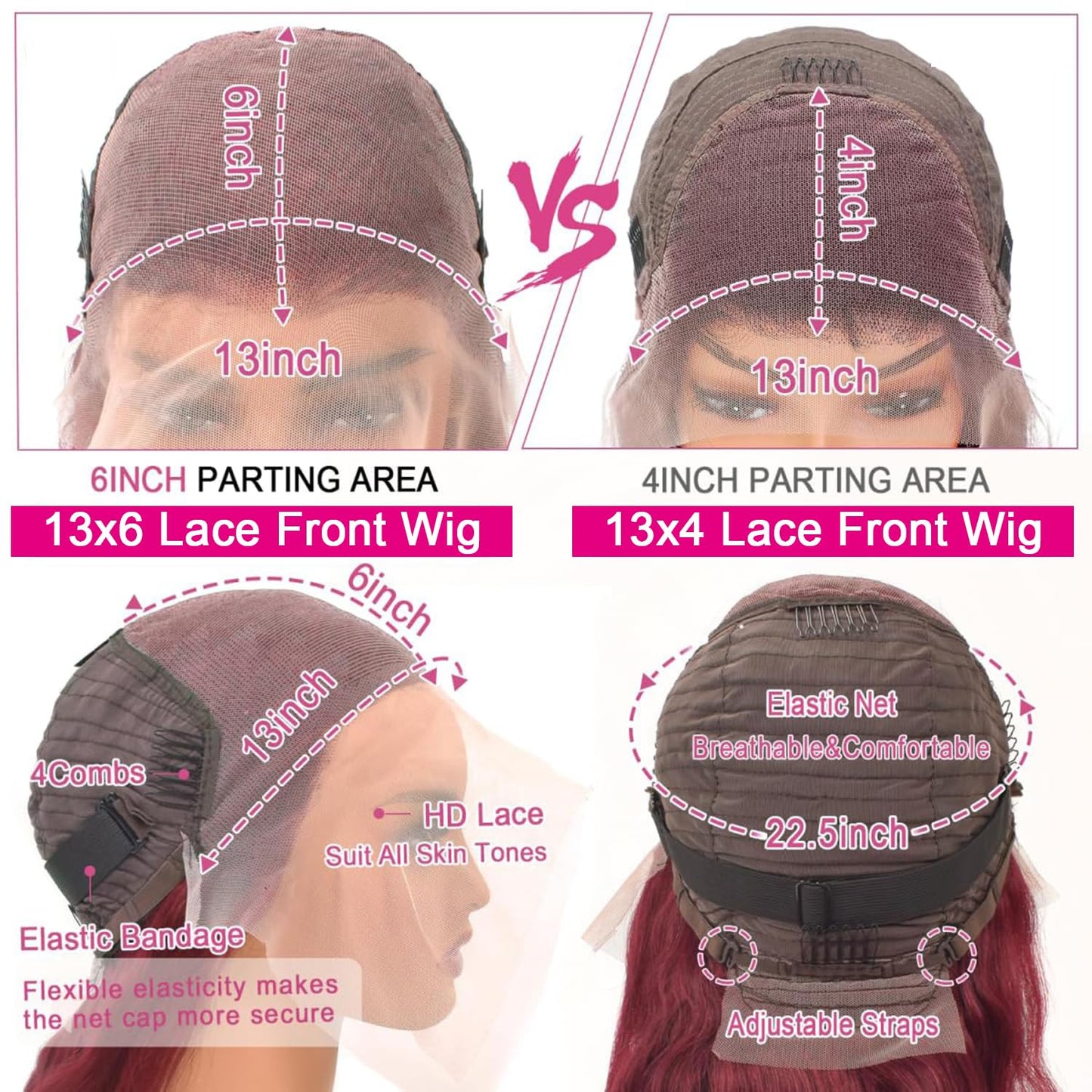 QZOQZO 99J Burgundy Lace Front Wigs Human Hair 13x6 HD Transparent Body Wave Lace Front Wigs Pre Plucked 99j Burgundy Red Wine Glueless Human Hair Wigs for Women Reddish Brown 180% Density 34 Inch