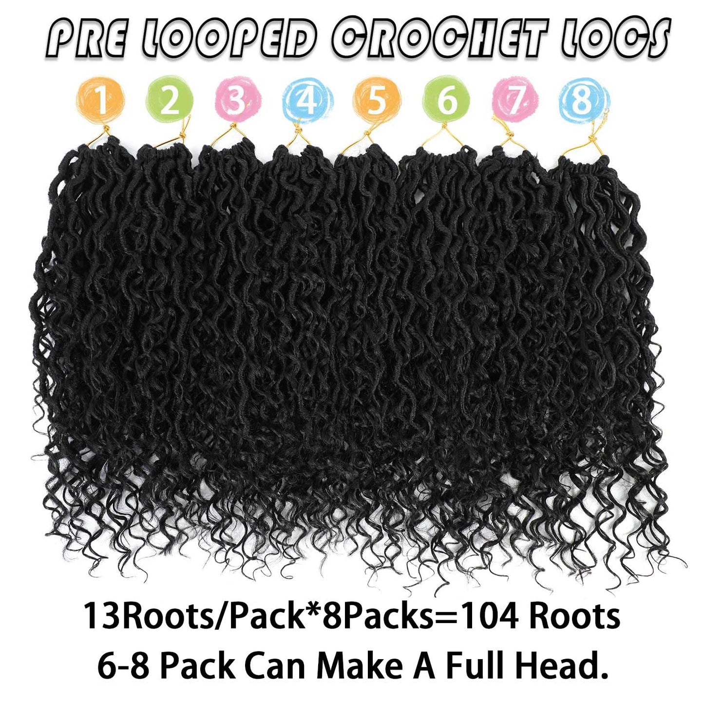 Col Bling Goddess Locs Crochet Hair 16 Inch 8 Packs Faux Locs Crochet Hair for Women Pre Looped Crochet Boho Goddess Faux Locs Crotchet Hair with Curly Ends #1B