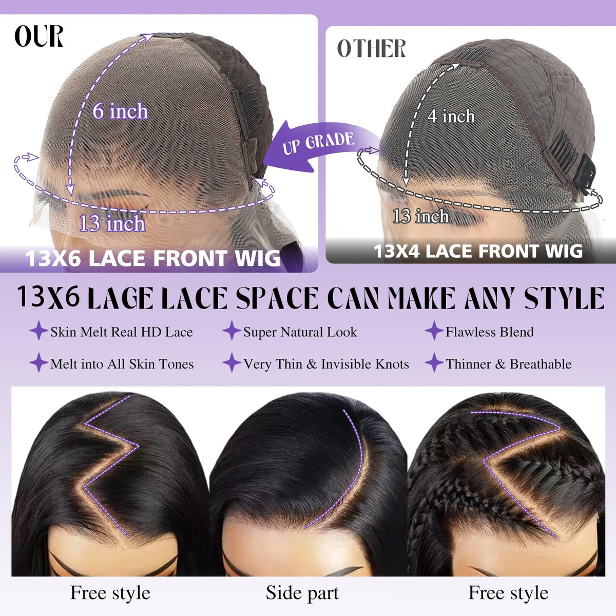 Zalvian 32 Inch 13x6 Lace Front Wigs Human Hair Pre Plucked HD Transparent Lace Frontal Real 180% Density Body Wave Lace Front Wigs Glueless Wigs with Baby Hair for Women Natural Black