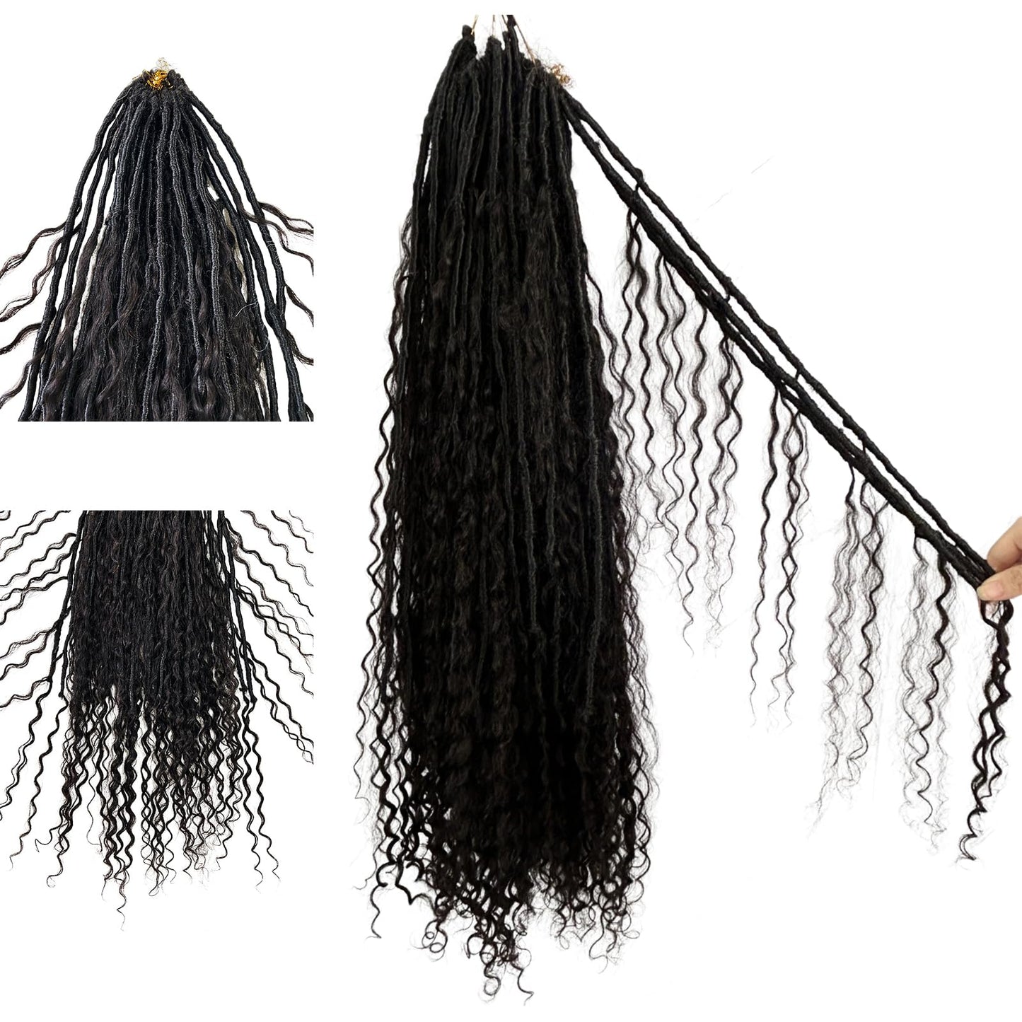 Boho Locs Crochet Braids Pre Looped With Human Hair Extensions Curly Ends Deep Wave Goddess Soft Locs Box Knotless Braids Hair Synthetic Dreadlocks Braiding for Women CHARMING YOU 22 Inch 24Strands