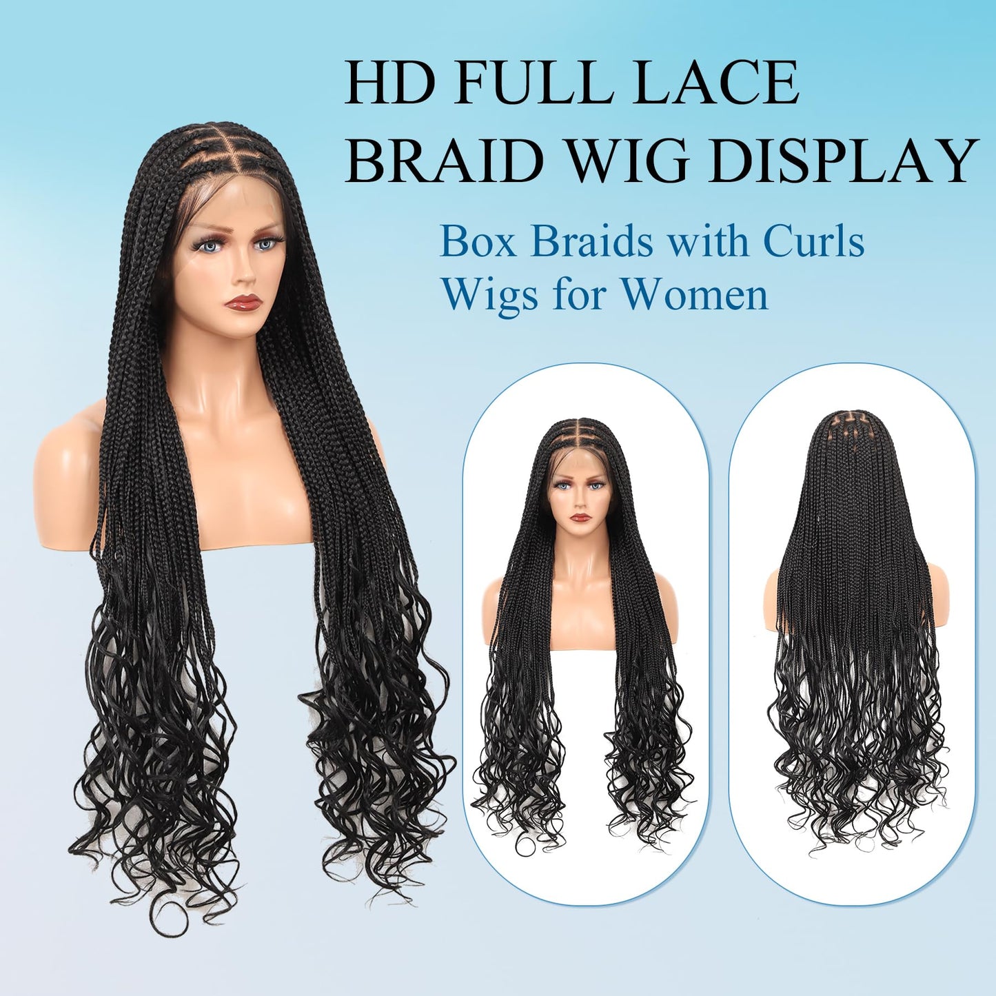 Olymei HD Full Lace Knotless Braided Wigs for Black Women Box Braid Wig Boho Curly Ends Braided Wigs with Baby Hair Premium Synthetic Boho Braided Wig,36 Inch 360° HD Full Lace